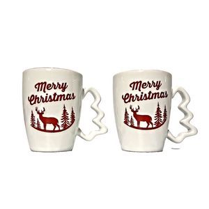 Merry Christmas Mug Set of 2 California Pantry Red Interior Big Buck Tree Handle
